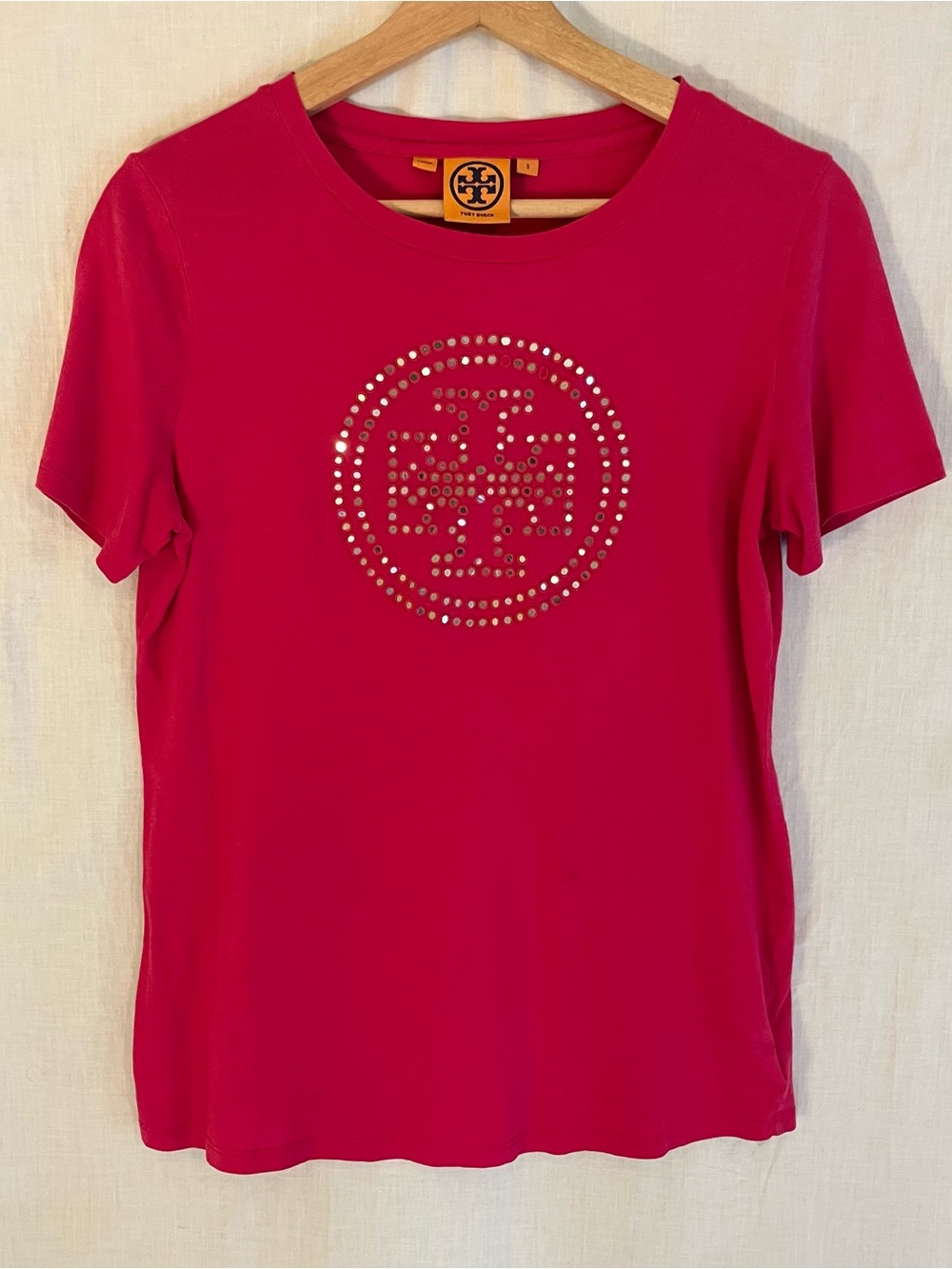 Tory Burch Hot Pink Short Sleeve Tee with Studded Logo